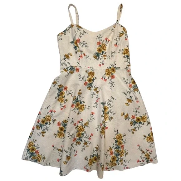 Old Navy Cream Floral Sundress Sleeveless Linen Blend NWT Size M
